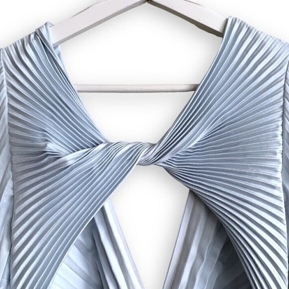 Acler Dress US 4 Palms Pleated Satin Midi Dress Light Blue AU 8 - Picture 10 of 15